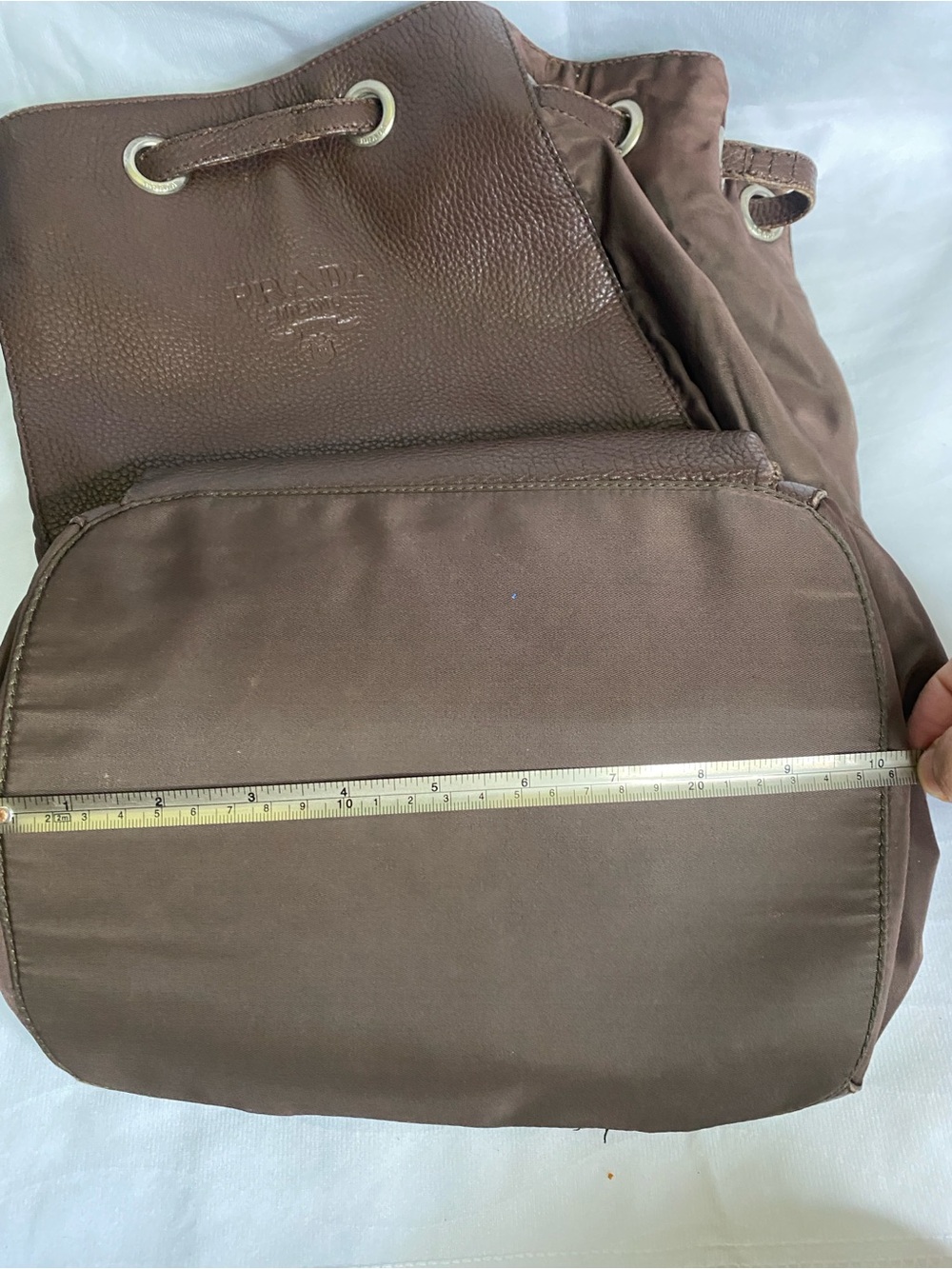 Prada Brown Pebbled Leather Drawstring Backpack - Picture 13 of 13